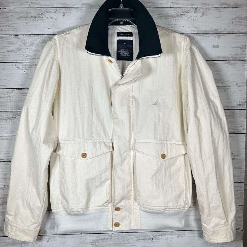 Nautica Rainbreaker Utility Bomber Ivory Men’s Cotton/ Nylon Lined Jacket XL